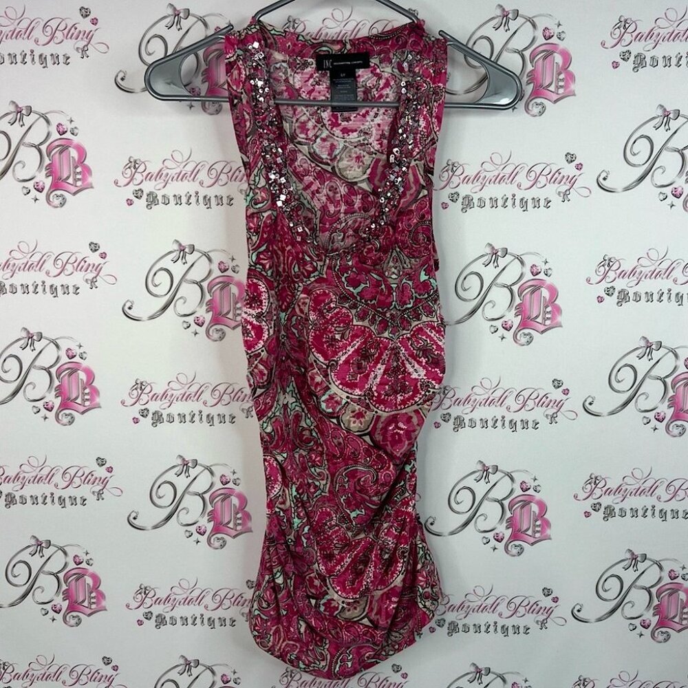 INC International Concepts tank top paisley Pink Sequin Paisley mini Dress